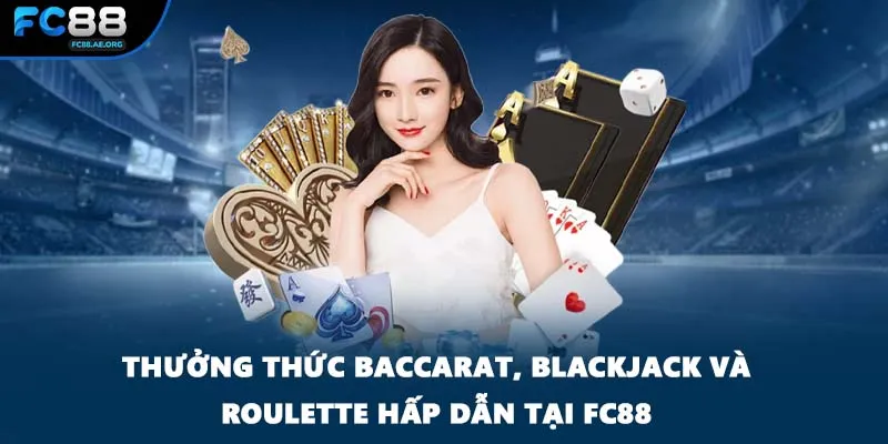 Thưởng thức baccarat, blackjack và roulette hấp dẫn tại FC88